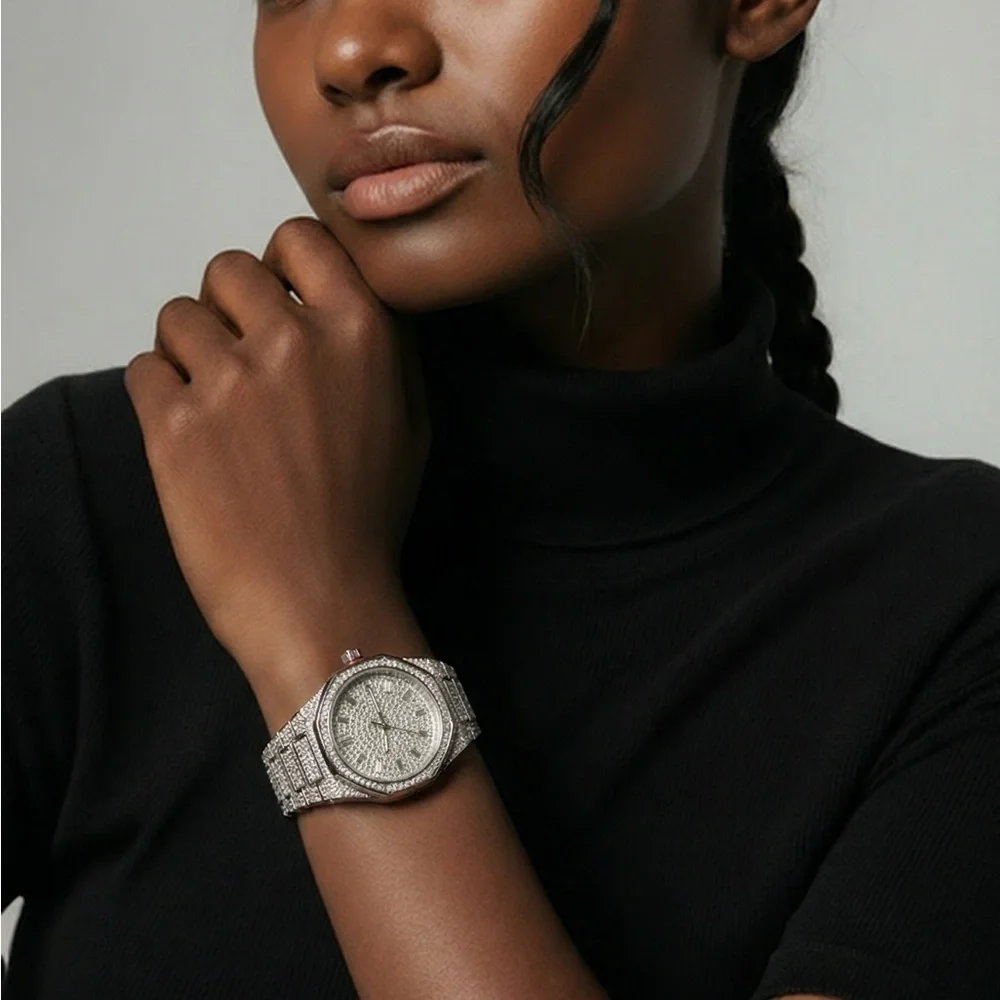 Luxury Silver Blinged Out Unisex Analog Wristwatch - Water-Resistant